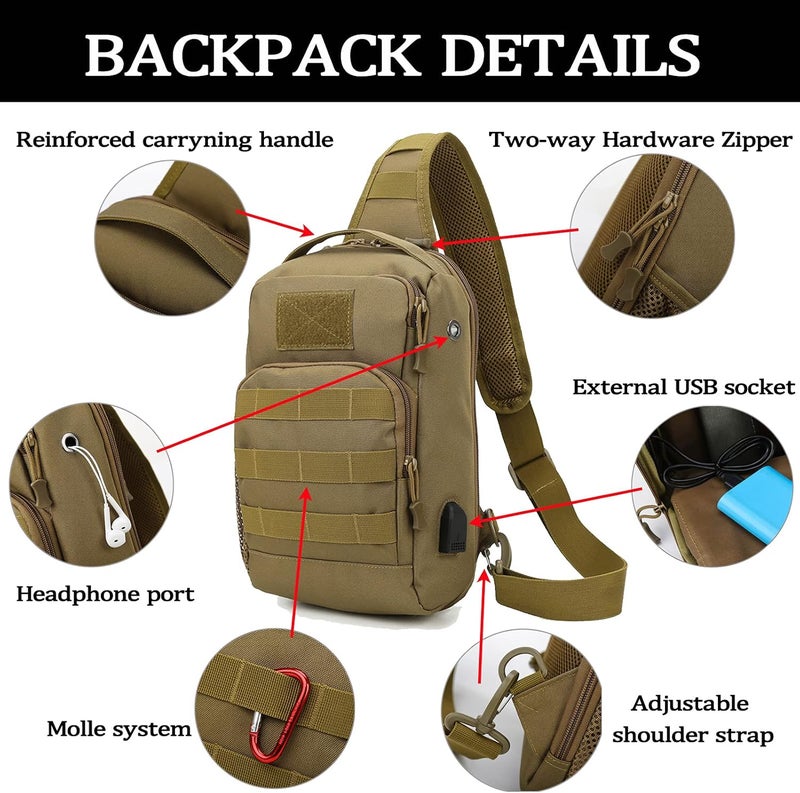 Valinov Tactical Shoulder Bag,Molle Shoulder Backpacks,Military Sling Daypack Backpack with USB Charging port - Image 3